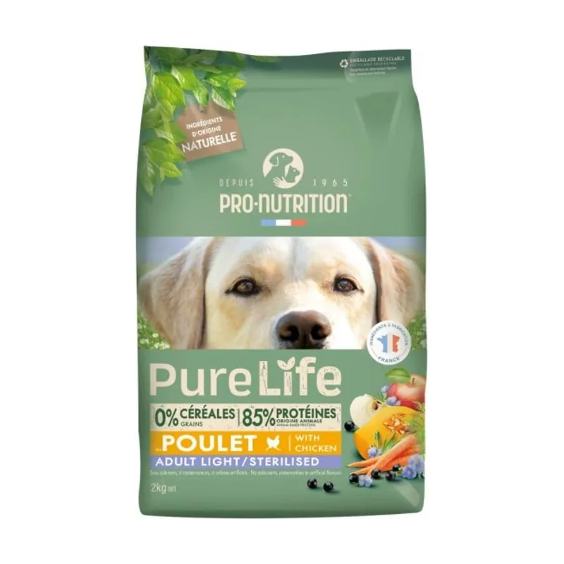 Pure Life Dog Light/Esterilizado de Pollo para Perros 12 kg
