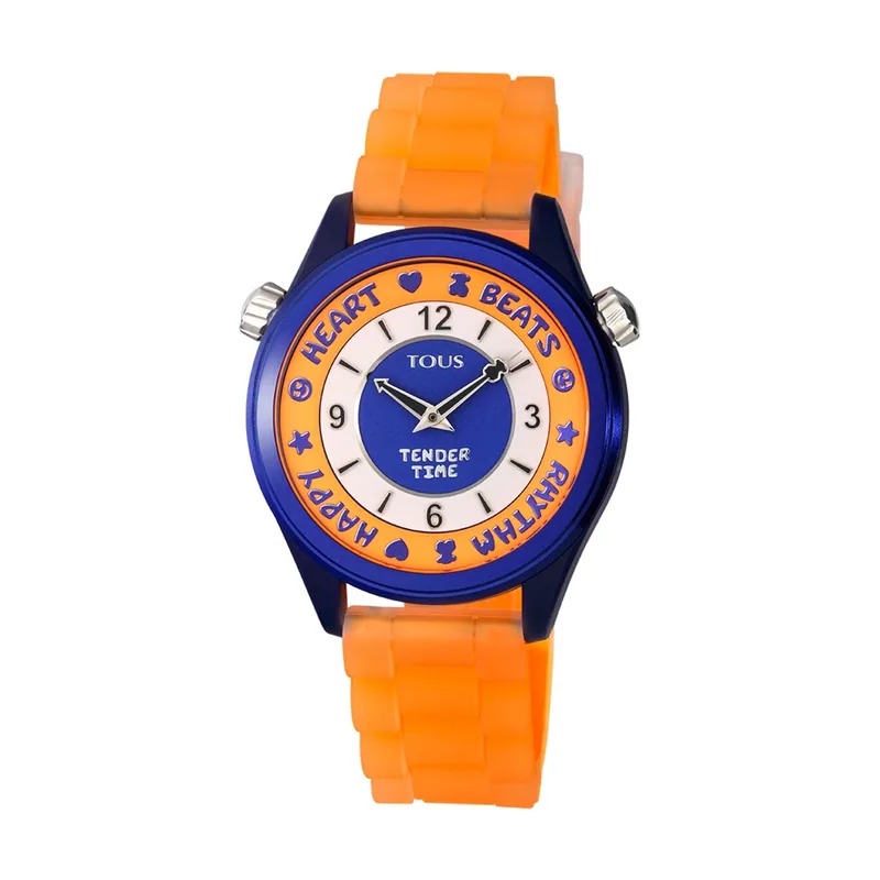 Reloj Analógico Tous Tender Time De Acero Con Correa De Silicona Naranja y Esfera Azul