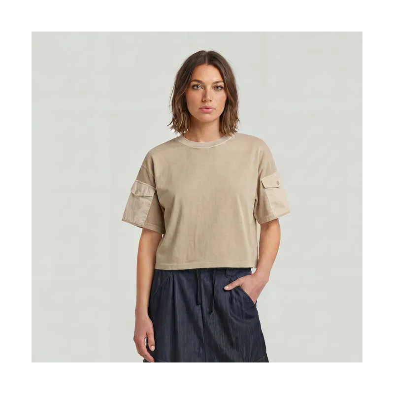 Camiseta Washed Mix Boxy Cropped - Beige - Mujer D27193-C756