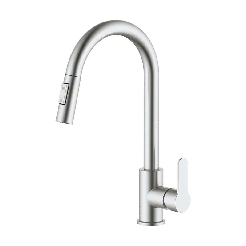 Grifo monomando de cocina caño alto extraible plateado mate serie miño