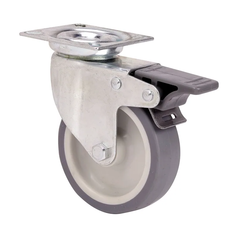 Rueda giratoria de goma con placa 50 kg 6 cm Gris