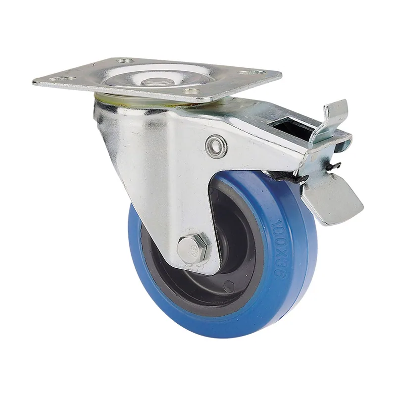 Rueda giratoria de goma con placa 100 kg 10 cm Azul