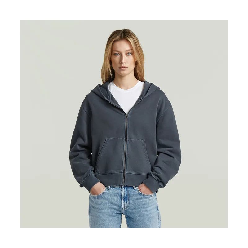 Sudadera relajada efecto lavado con capucha y cremallera - Azul oscuro - Mujer D28754-D969