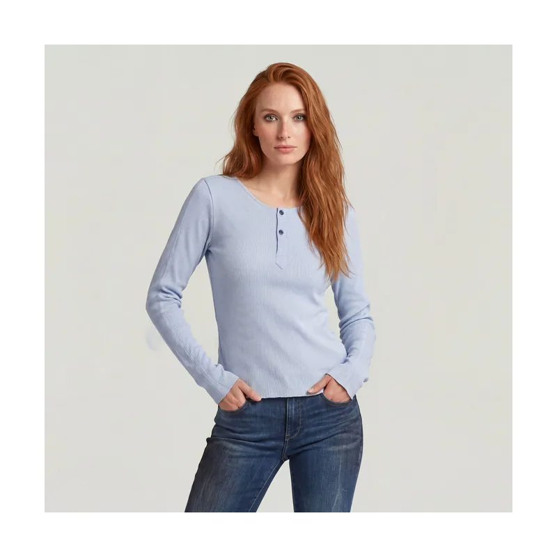 Camiseta Slim Henley de manga larga - Azul claro - Mujer D28743-E487