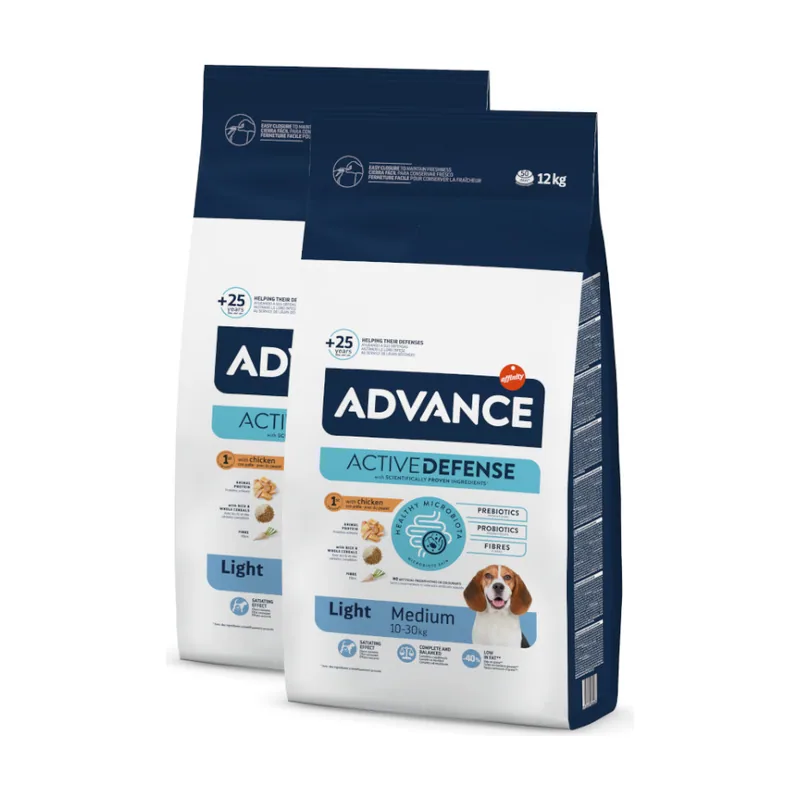 2 x 12 kg Active Defense Medium Light Pollo y Arroz pienso