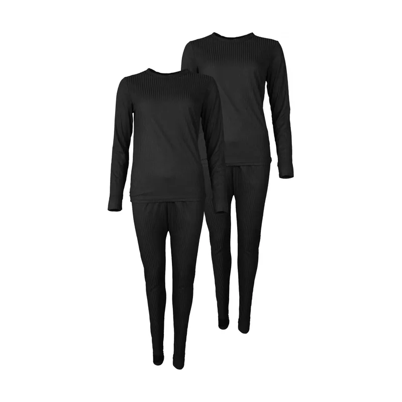 Ropa interior de esquí para mujer, negra, 2 juegos