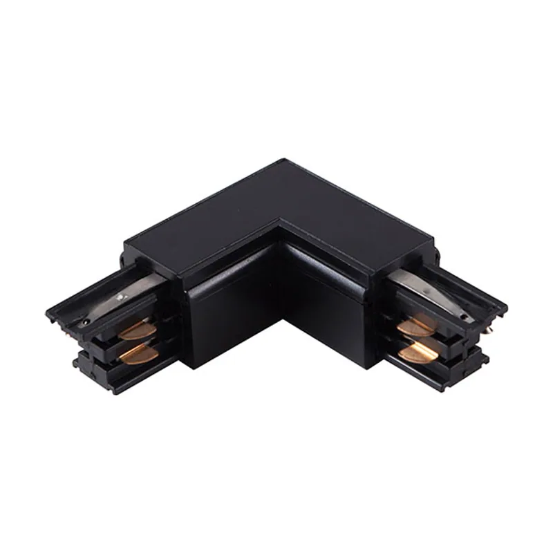 Conector derecho en forma de "l" para carril de superficie line pro 4 hilos en aluminio negro