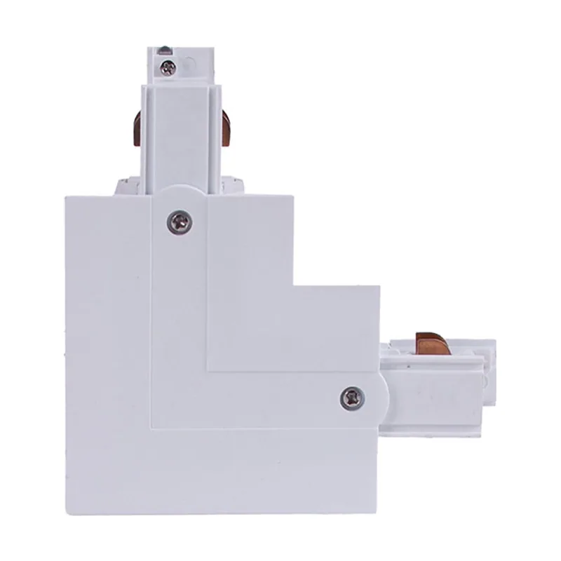 Conector izquierdo en forma de "l" para carril de empotrar line pro 4 hilos en aluminio blanco