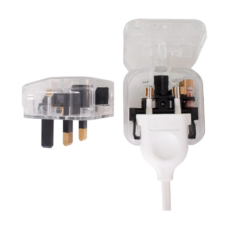 Adaptador transparente de clavija a clavija inglesa en film plastico