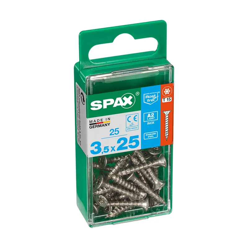 Caja 25 uds Tornillo Madera CAB. Plana Inox A2 3,5x25mm