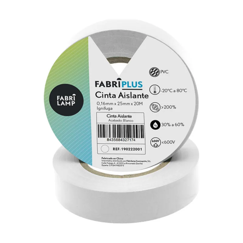 Rollo cinta aislante ancha pvc blanca 25mmx20m para electricista flexible y duradera