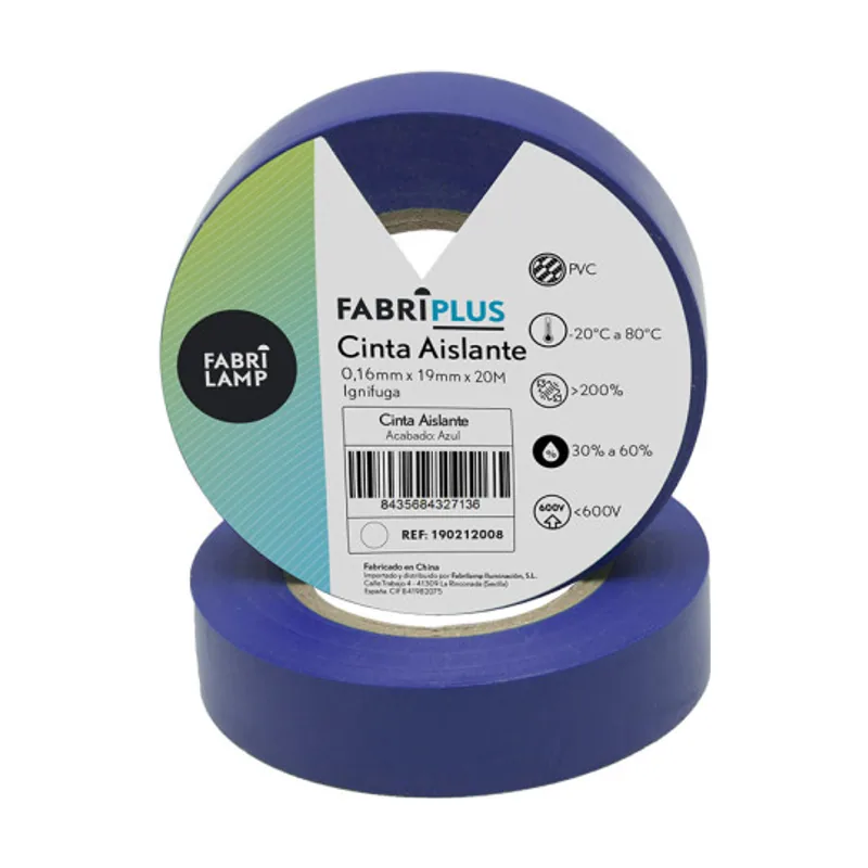 Rollo cinta aislante pvc azul 19mmx20m para electricista flexible y duradera