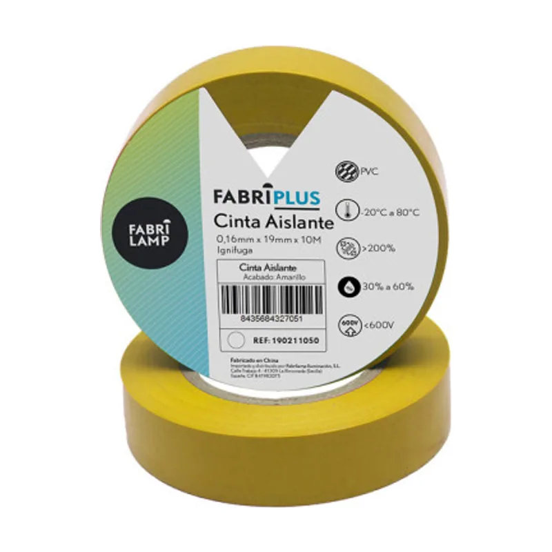 Rollo cinta aislante pvc amarilla 19mmx10m para el ectricista flexible y duradera
