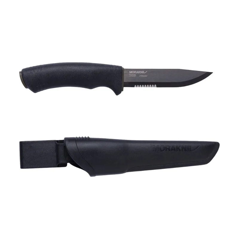 12491 Cuchillo de Caza Bushcraft BlackBlade hoja negra de filo combinado