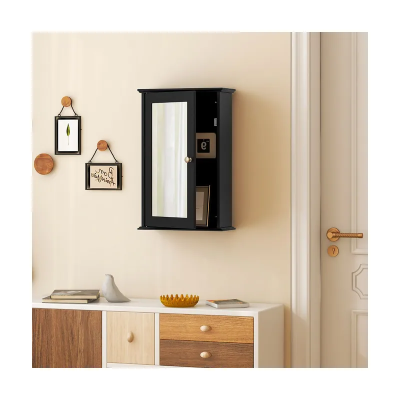 Armario del Baño con Espejo Montado a la Pared 51 cm Negro