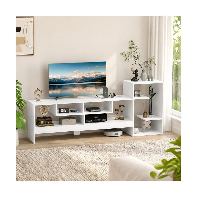 Mueble para TV Diseño Claro con Enchufes Integrados Puertos USB