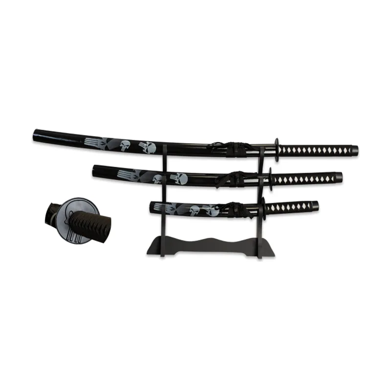 Set 3 Katanas Tole10 Calaveras Con Peana