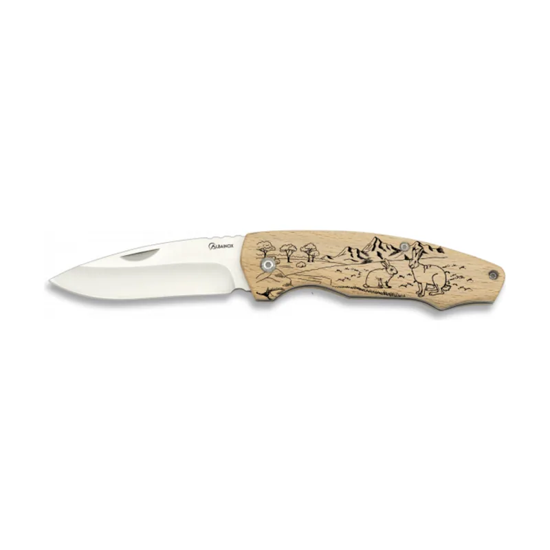 Navaja de Madera con Cacha decorada y hoja de acero inoxidable de 7,5 cm