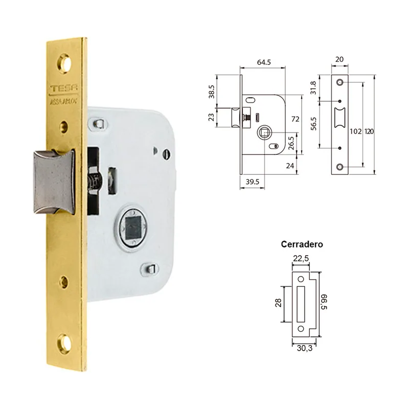 200540HL Cerradura De Embutir Para Puertas De Madera Bronce Latonado Entrada 40 mm 2005