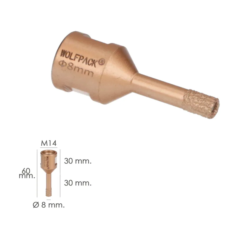 Corona Diamante Para Amoladora Ø 8 mm Conexión Rosca M14. Corte Seco