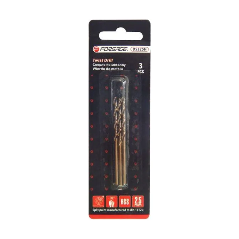 Broca para metales 2,5 mm hss+co 3 piezas con recubrimiento