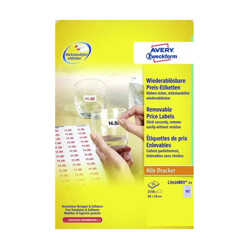 L3410REV-25 etiqueta autoadhesiva Desmontable Blanco 2550 piezas