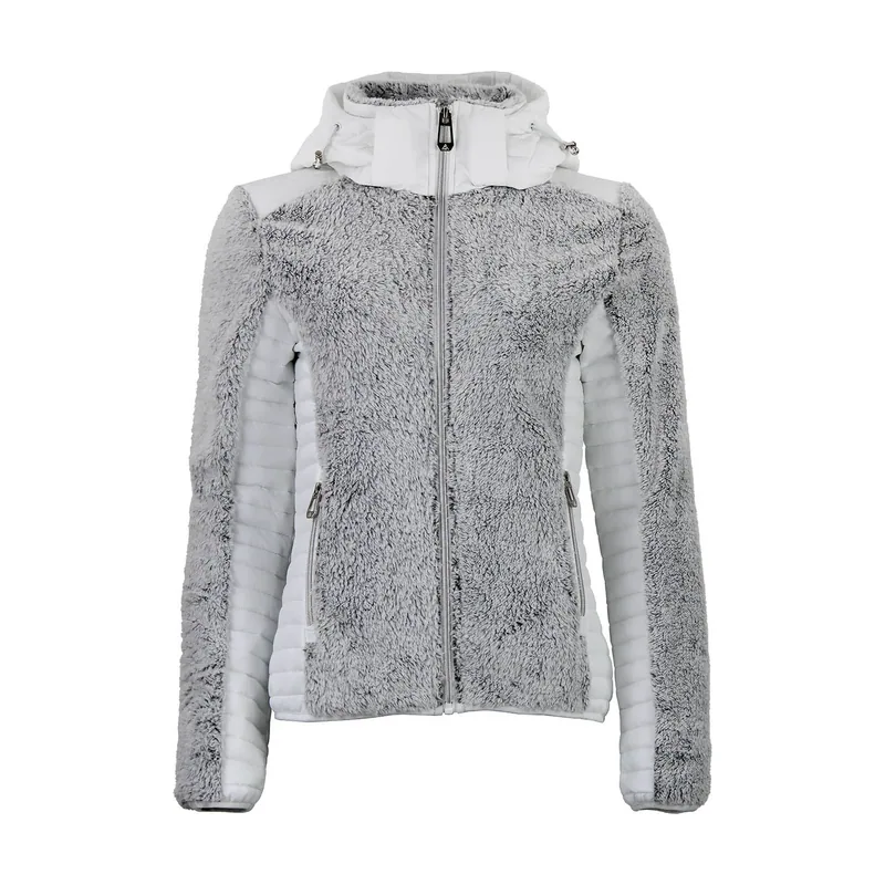 Sudadera con capucha y cremallera de dos materiales para mujer