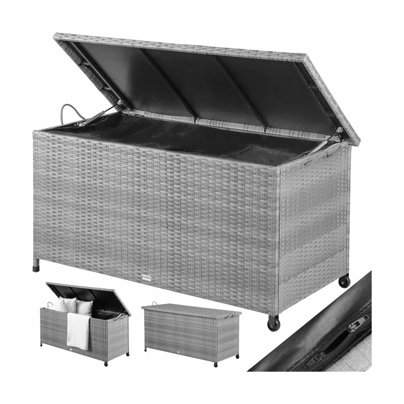 Baúl almacenaje exterior poliratán gris 117x53x60cm ruedas