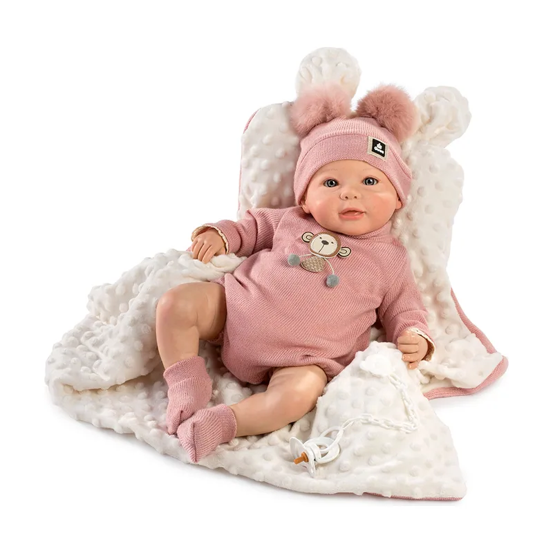 Bebé Reborn Sofía con Pelele Rosa de Lana y Mantita Rosa y Beig