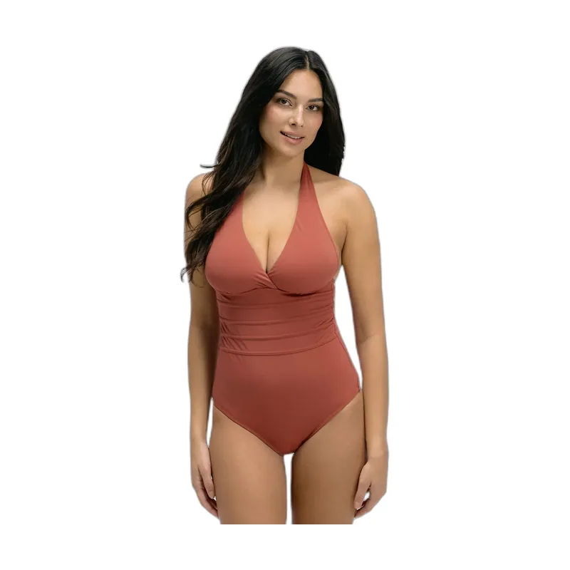 Maillot de baño de una pieza moldeador con cuello halter mujer 65HS-807