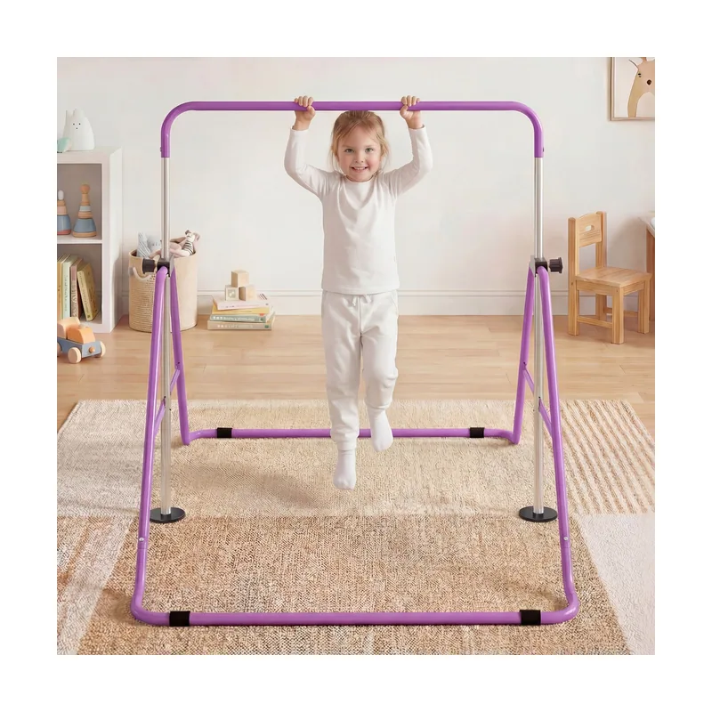 Barra Gimnasia Infantil Plegable Altura Ajustable Base Antideslizante Morado