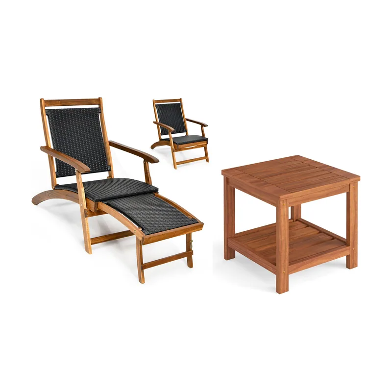 Conjunto de Tumbona Plegable 2 en 1 de Madera de Acacia