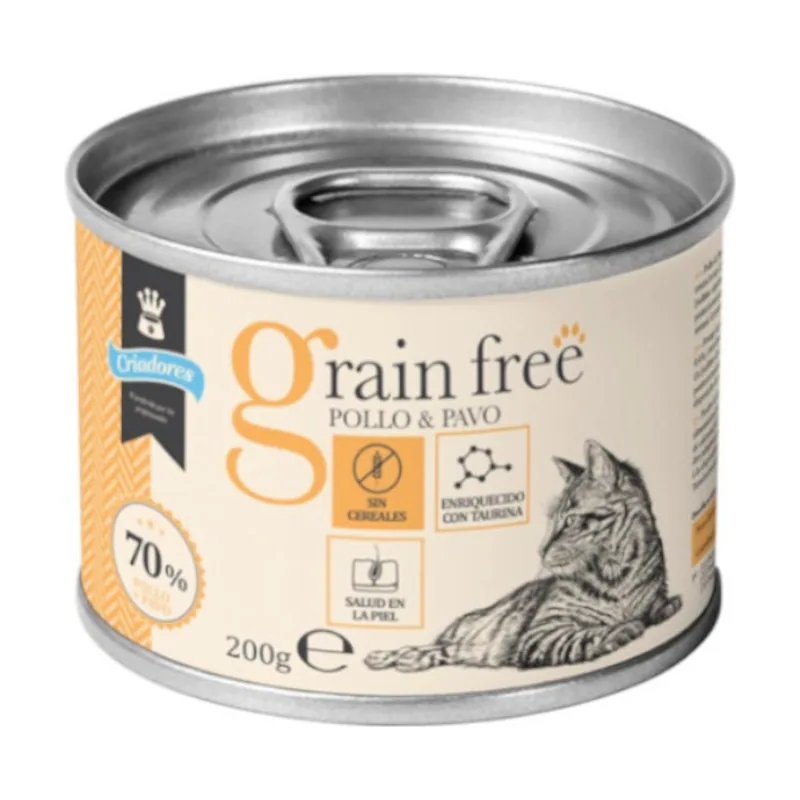 48 latas x 200 g Adulto Grain Free Pollo y Pavo lata para gatos