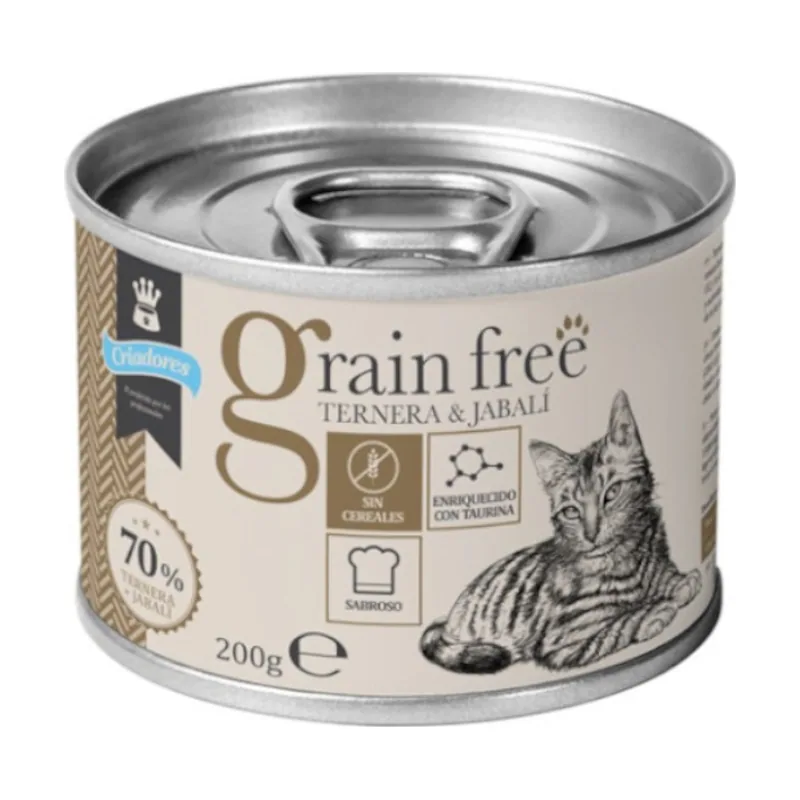 24 latas x 200 g Adulto Grain Free Ternera y Jabalí lata para gatos