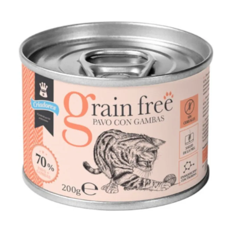 24 latas x 200 g Adulto Grain Free Pavo y Gambas lata para gatos