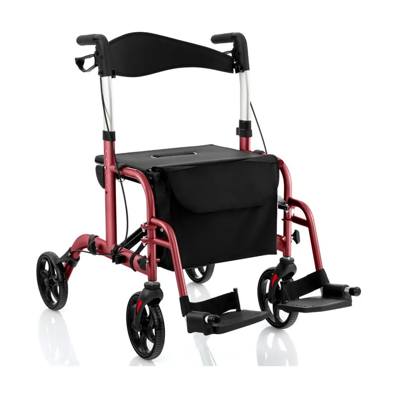 Andador Rollator 2 en 1 Multiusos de Aluminio con Altura Ajustable para Personas Mayores Carga 136 kg
