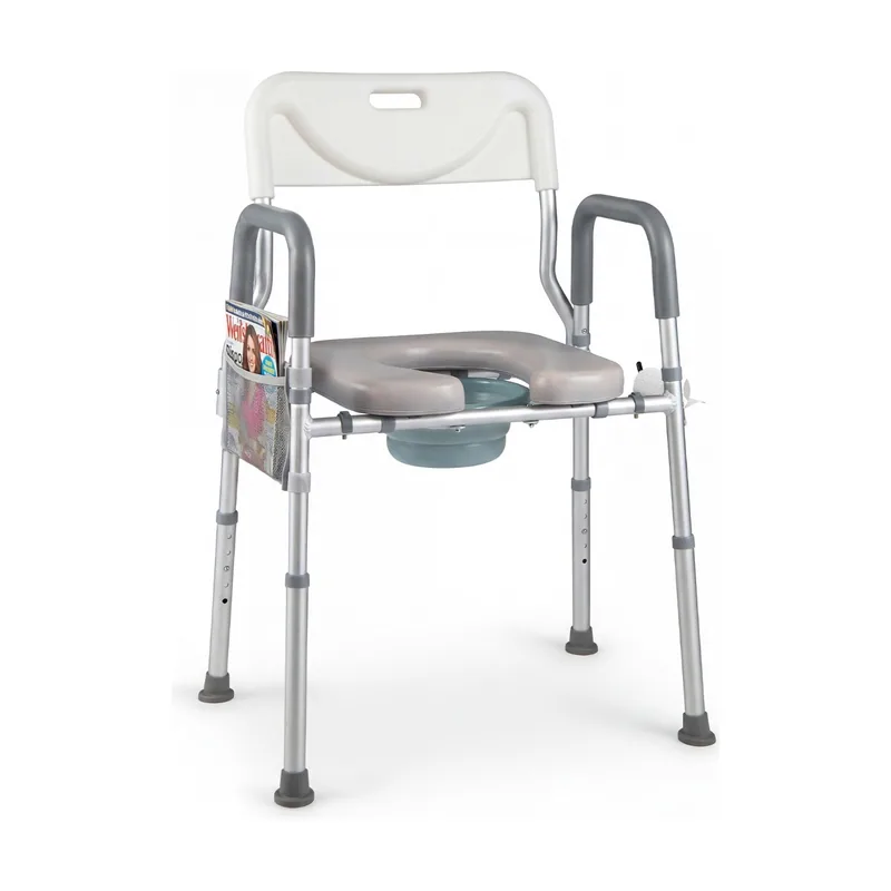 Silla WC 3 en 1 con Cubeta Extraíble Altura Ajustable 5 Niveles Respaldo