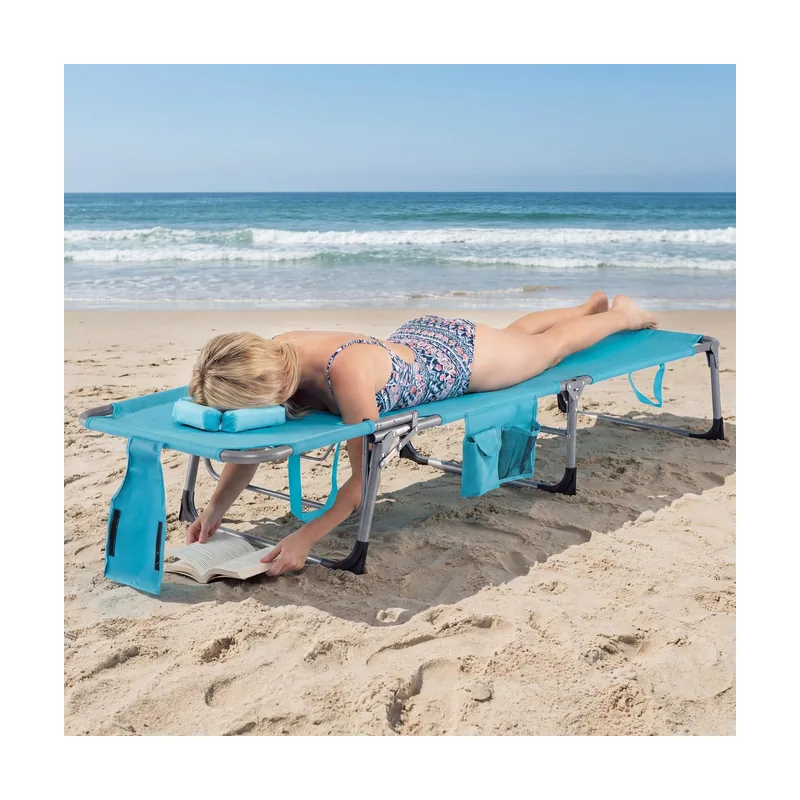 Tumbona Plegable Exterior Reclinable Agujeros Cara Brazos Respaldo Ajustable 150 kg Turquesa