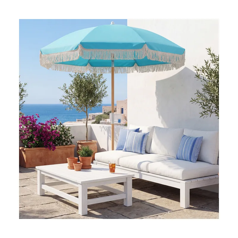 Sombrilla de Playa Grande 173cm Mástil Madera 8 Varillas Fibra Vidrio Inclinable