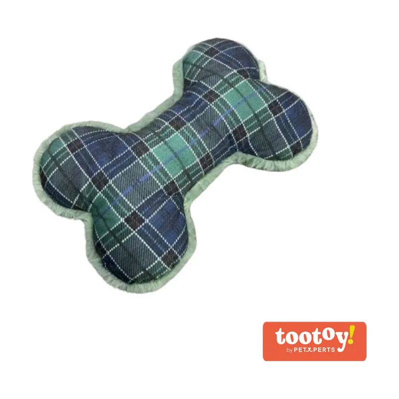 Tootoy! Tartan Bone Cuddler Blue Hueso de Peluche para perros