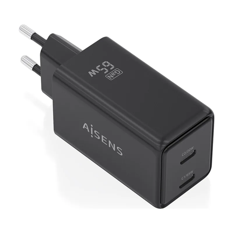 Aisens Cargador GaN 65W 2xUSB C PD3 0 QC4 0