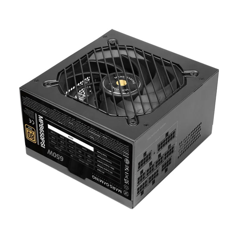 Mars Gaming Fuente Modular 650W MPB650PSI ATX3.1 80+GOLD PFC Activo PCIe5.1 12V-2X6 DC-DC SMD