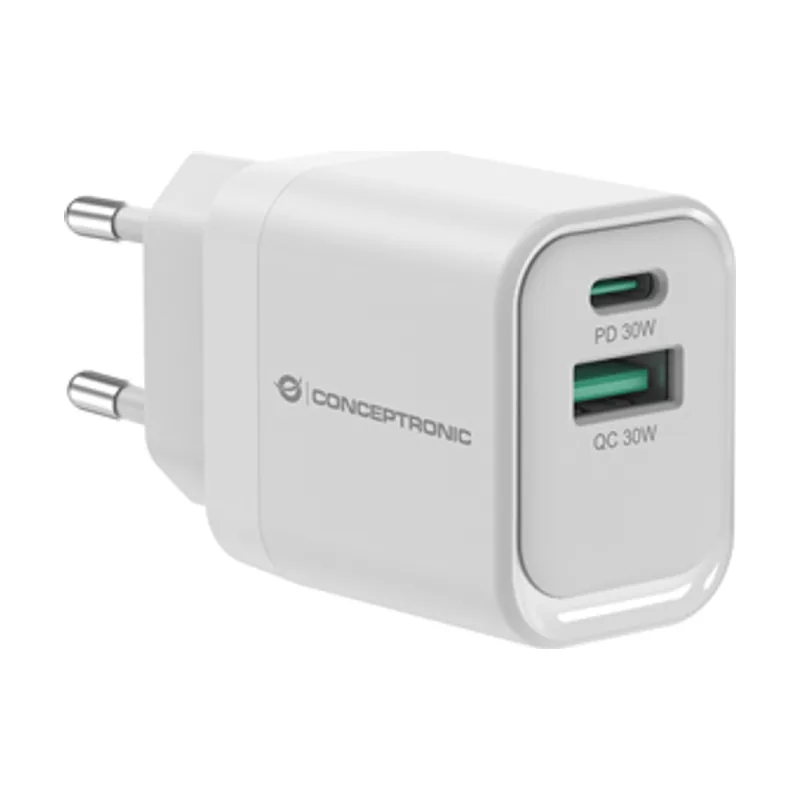 Conceptronic Cargador DE Pared Quick Charge 3.0 PD PPS 1PUERTO USB-C 1 Puerto USB-A Althea