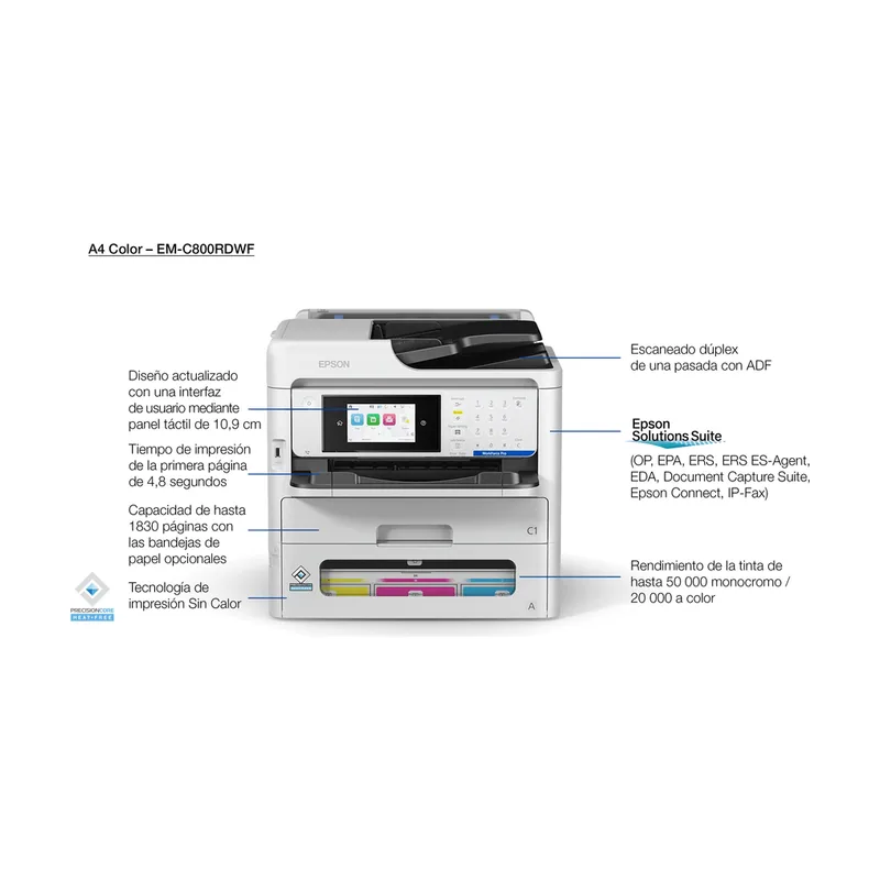 Epson WorkForce Pro EM-C800RDWF Printer Multifunción A4
