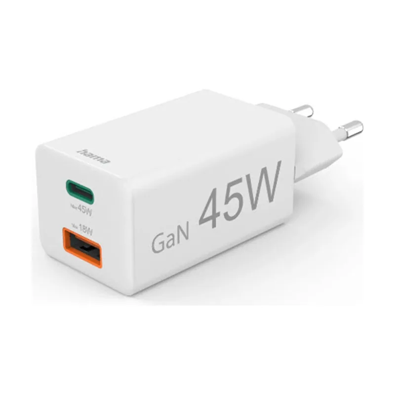 Hama Cargador DE Pared 45W 1xUSB-C PD 1xUSB-A Minicargador