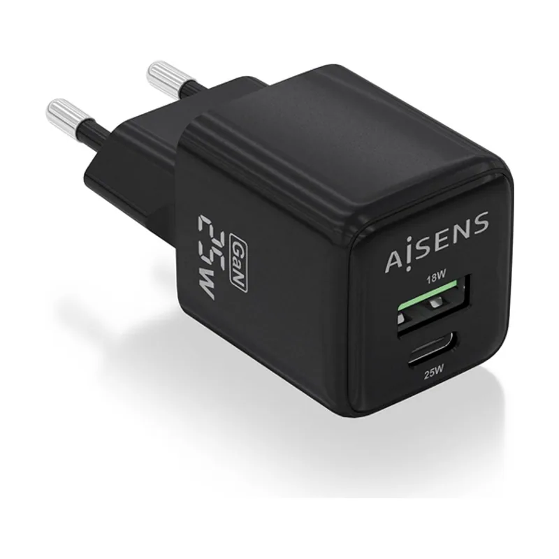 Aisens Cargador GAN 25W 1XUSB-C PD3.0 QC4.0 1XUSB-A QC3.0