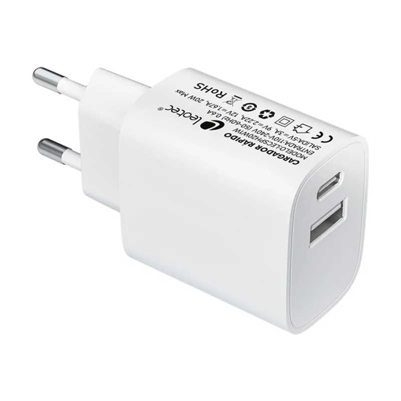 Leotec Cargador 20W Carga Rapida 1 USB TIPO-C PD 1 USB-A