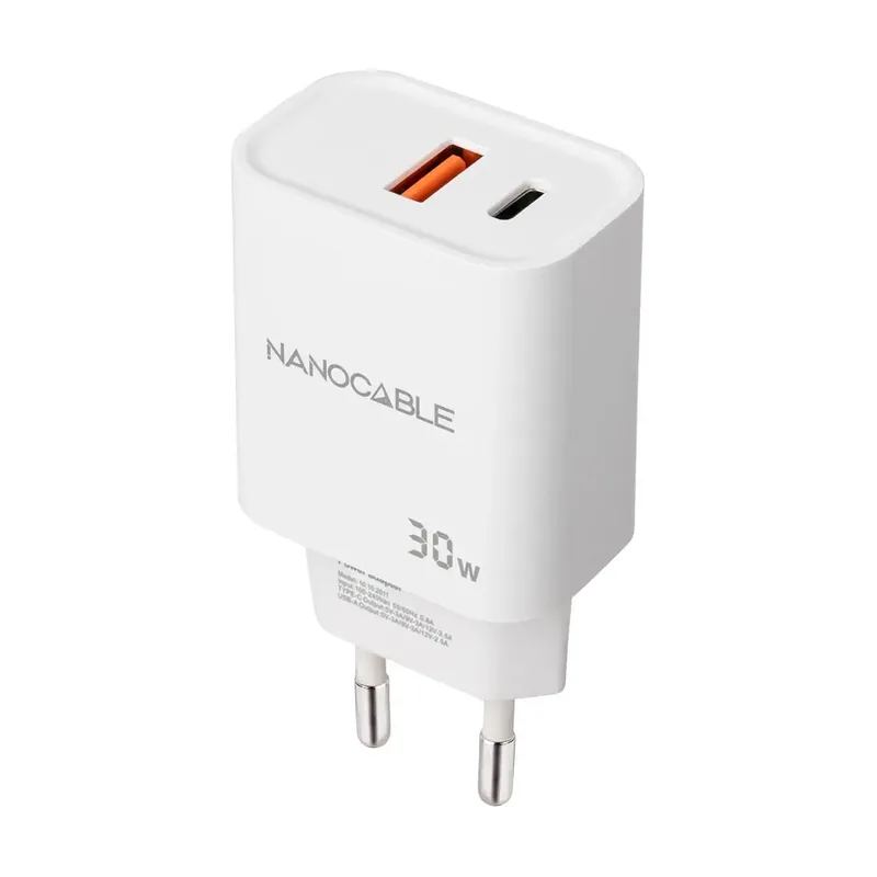 Nanocable Cargador USB-C/PD+USB-A/QC 30W