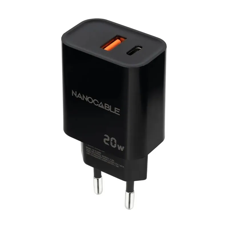 Nanocable Cargador USB-C/PD+USB-A/QC 20W