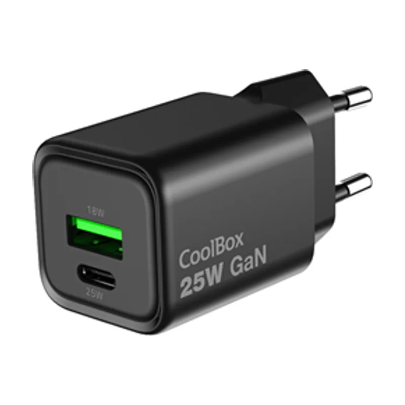 Coolbox Cargador USB Pared GAN 25W USB-C/USB-A QC3.0